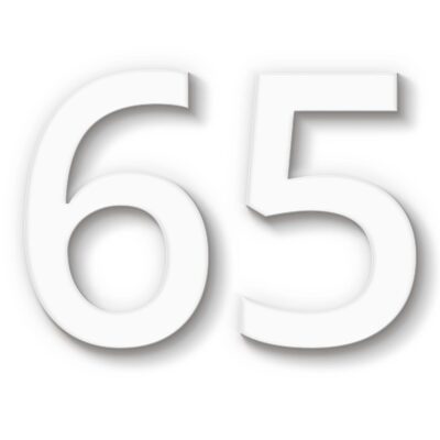 Hausnummer 65 aus weißem Acryl