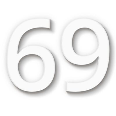 Hausnummer 69 Acryl weiß