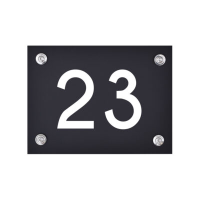 Hausnummernschild Nummer 23 weiß auf schwarz