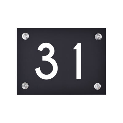 Hausnummernschild Nummer 31 weiß auf schwarz