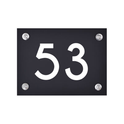 Hausnummernschild 53 schwarz-weiß