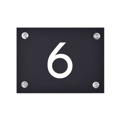 Hausnummernschild schwarz-weiß mit Zahl 6