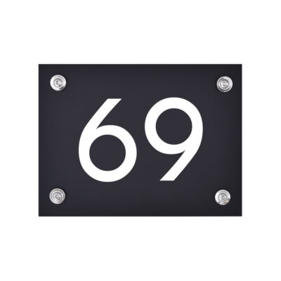 Hausnummernschild 69 schwarz-weiß
