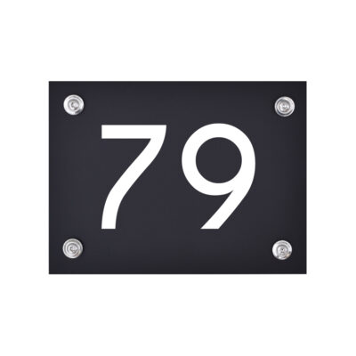 Hausnummernschild 79 weiß auf schwarz