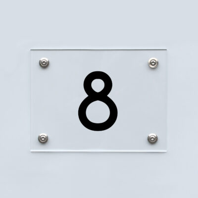 Hausnummernschild Nummer 8, schwarze Schrift, transparent