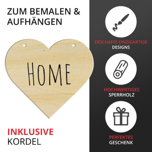2x Holzherz blanko zum Basteln, Bemalen & Aufhängen, Dekoherz Türschild blanko aus Holz – Bild 3