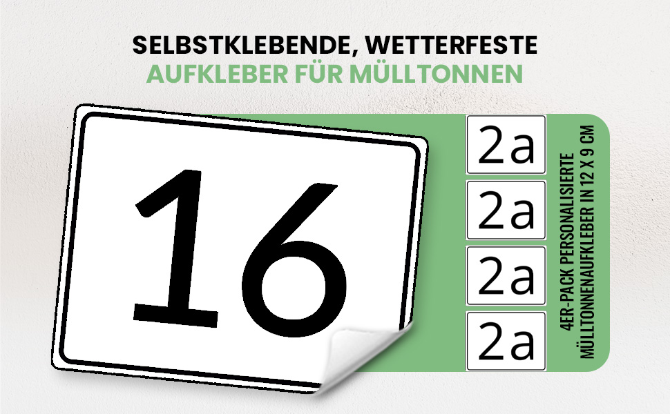Nummeriertes 4er Set Aufkleber für Mülltonnen