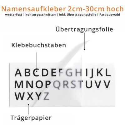 Namensaufkleber mit individueller Höhe und Farbauswahl