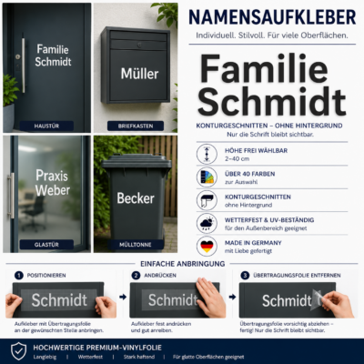 Namensaufkleber aus konturgeschnittener Folie