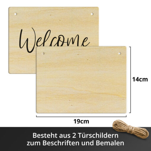 2x Türschild rechteckig blanko zum bemalen, beschriften & aufhängen, Holzschild natur inkl. Schnur – Bild 2