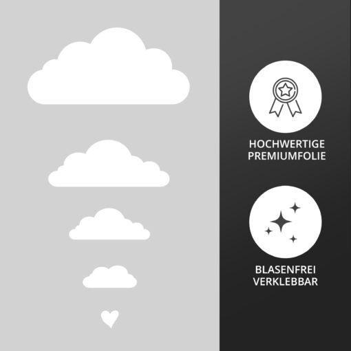 Wolken + Herzen Wandaufkleber Kinderzimmer für Mädchen & Jungen, Wandsticker zum Kleben, Wandtattoo in weiß – Bild 3